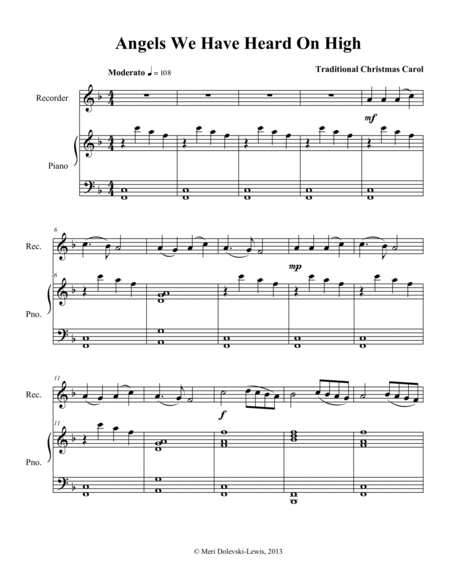A Recorder Christmas--PIANO ACCOMPANIMENTS ONLY