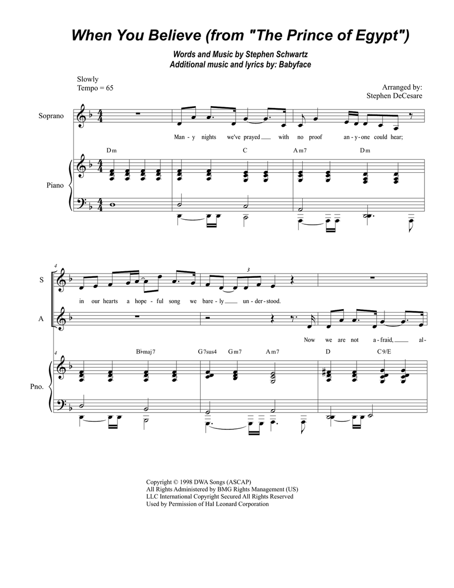 When You Believe (From The Prince Of Egypt) SA scores gallery preview page 1