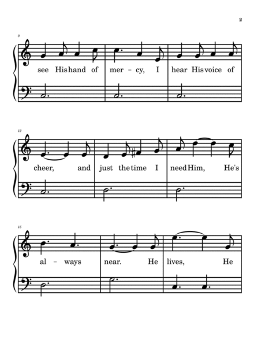 He Lives! LARGE PRINT Easy Piano Easter Praise and Worship Gospel Hymn Easy Piano scores gallery preview page 2