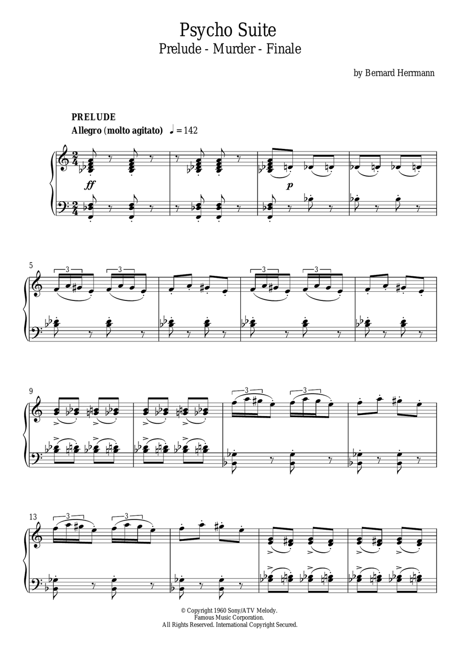 The Murder From Psycho Piano Solo scores gallery preview page 1