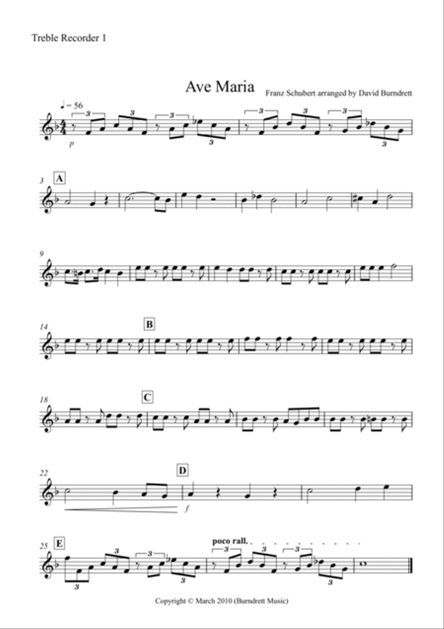 Ave Maria for Recorder Quintet Recorder scores gallery preview page 4