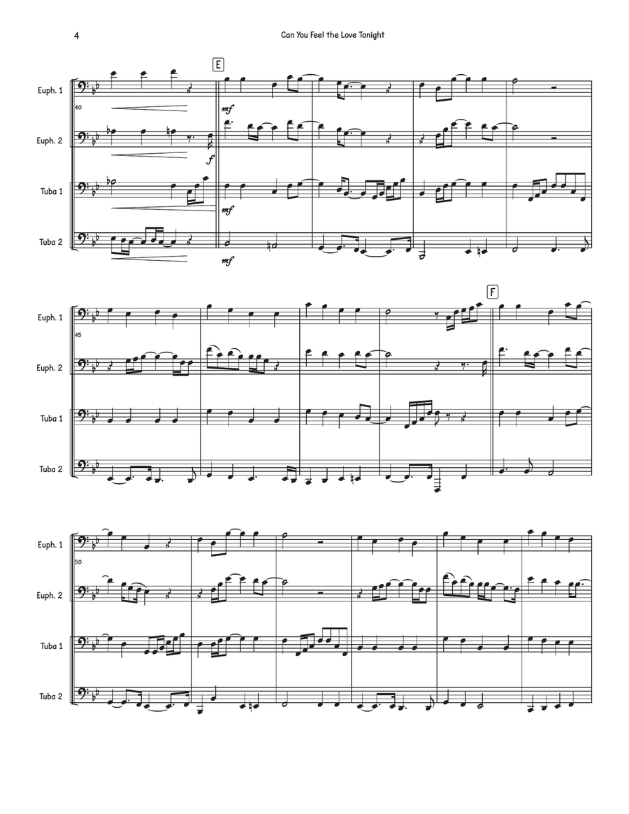 Can You Feel The Love Tonight Brass Quartet scores gallery preview page 4