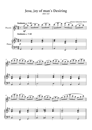 Jesu, Joy of Man's Desiring for Piccolo and Piano (Not Chords) - Score and Parts