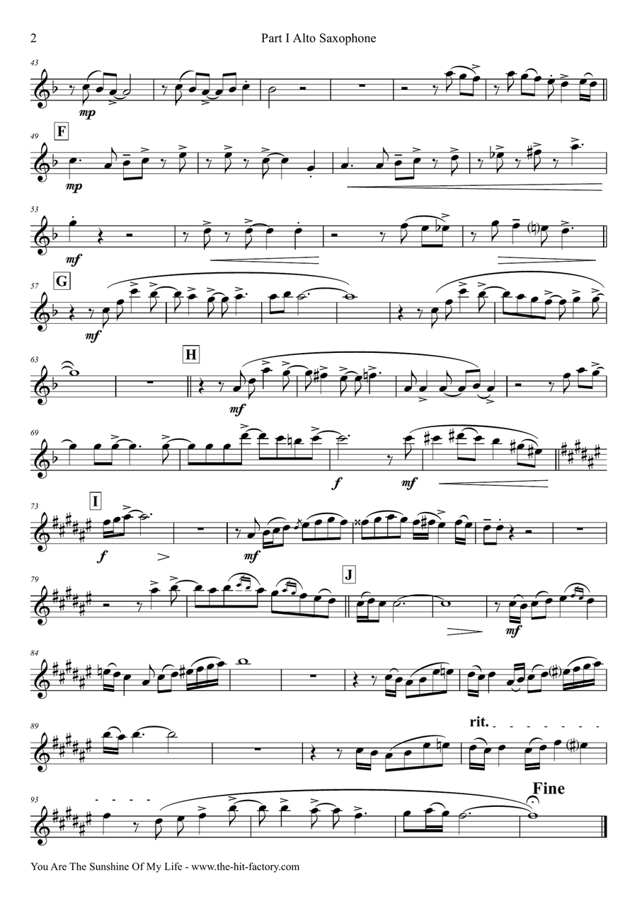 You Are The Sunshine Of My Life Saxophone Quartet scores gallery preview page 6