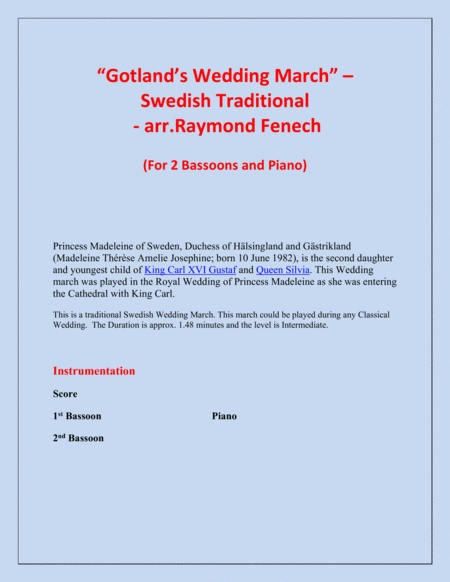 Gotland's Wedding March - Traditional - 2 Bassoons and Piano image number null