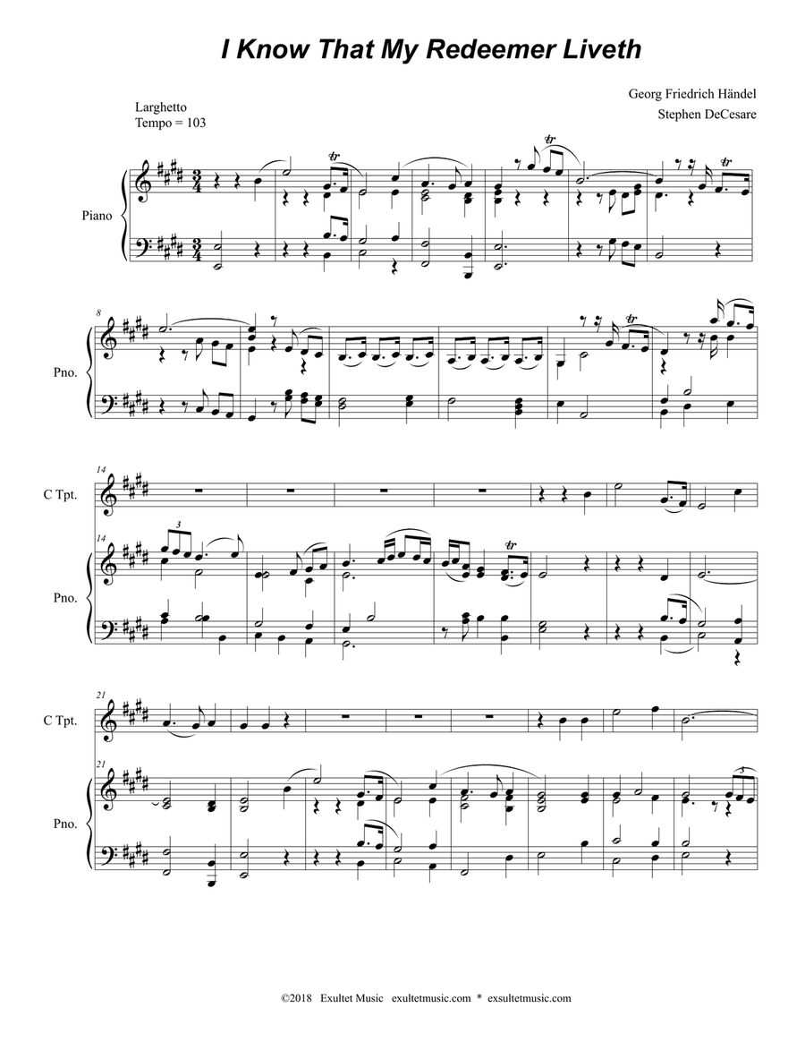 I Know That My Redeemer Liveth (C-Trumpet solo and Piano) Trumpet Solo scores gallery preview page 1