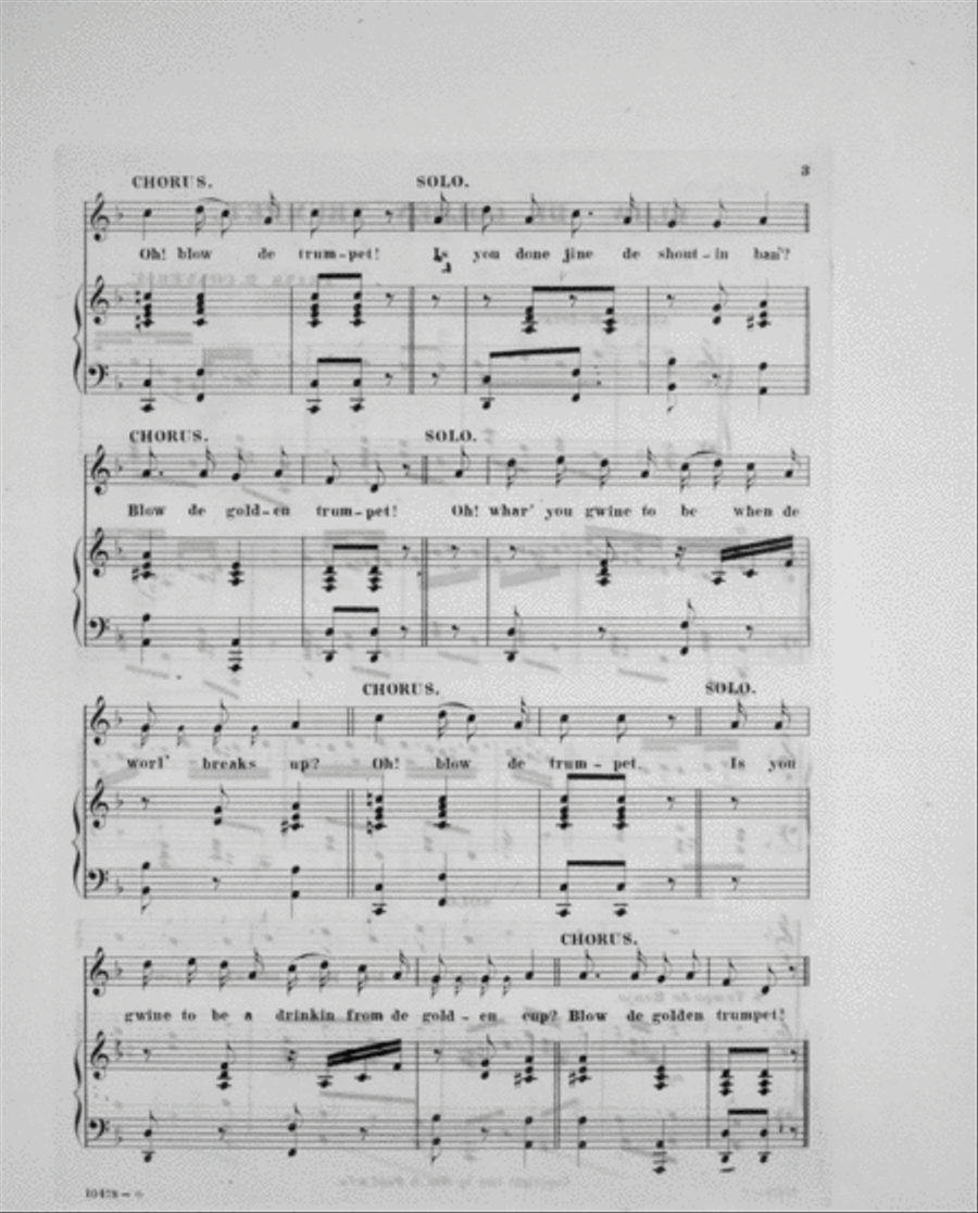 Blow De Golden Trumpet. Song, With Piano and Banjo Effects Voice scores gallery preview page 3