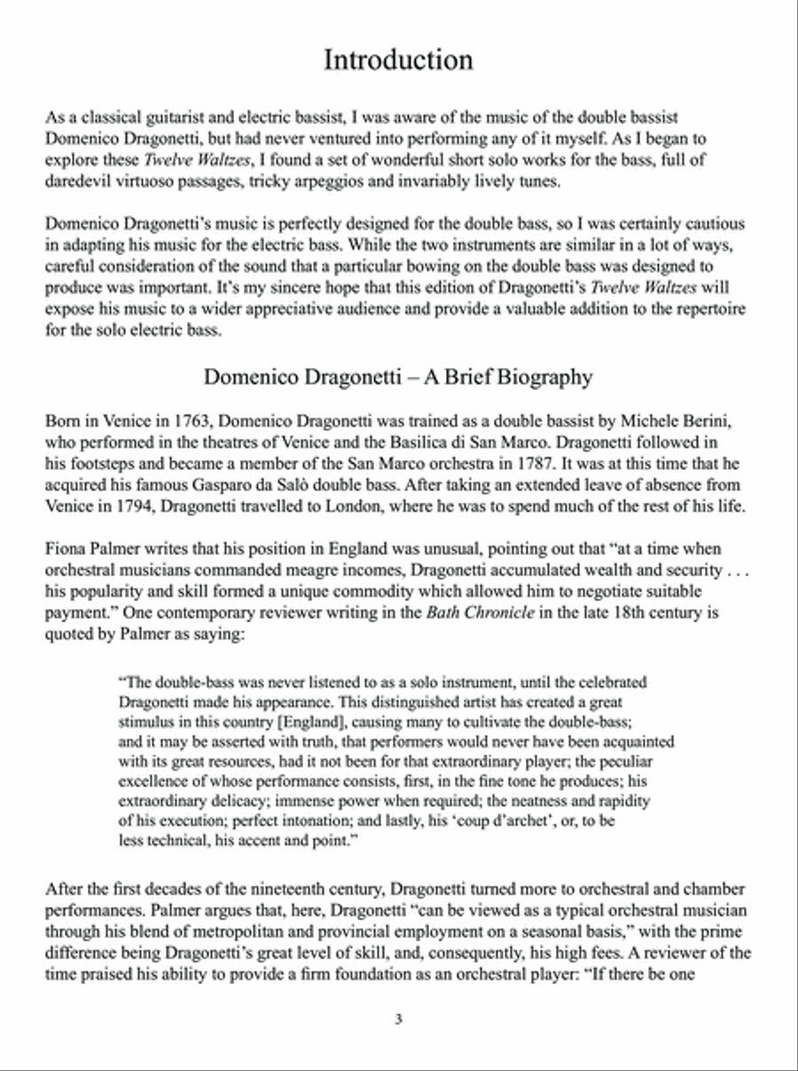 Domenico Dragonetti - Twelve Waltzes arranged for Electric Bass Solo Acoustic Guitar scores gallery preview page 4