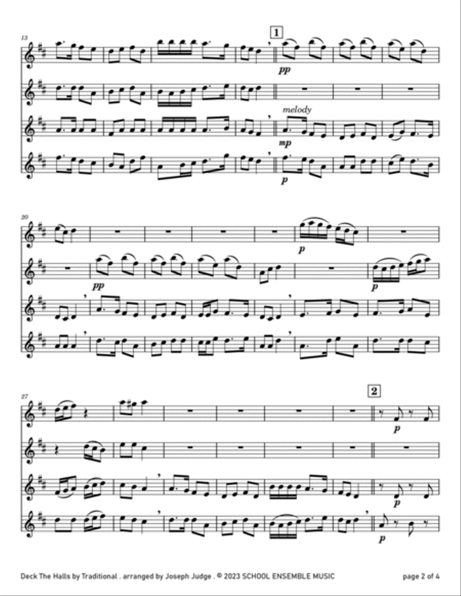 Deck The Halls for Clarinet Quartet in Schools Clarinet Quartet scores gallery preview page 2