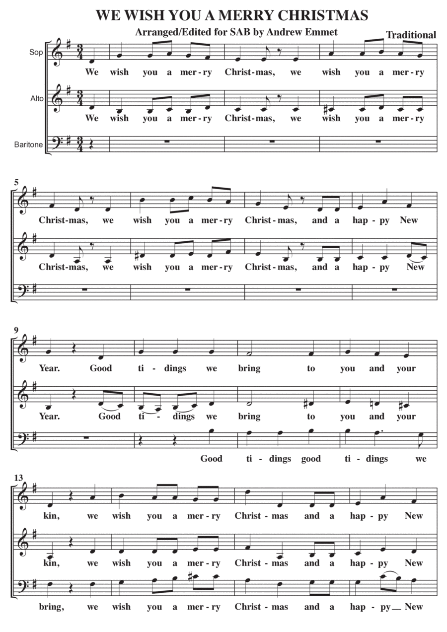 We Wish You A Merry Christmas A Cappella SAB 3-Part scores gallery preview page 1