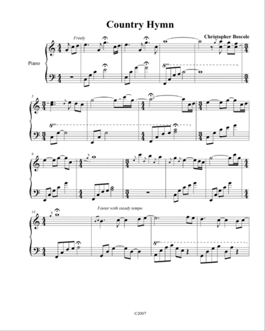 Country Hymn Piano Solo by Christopher Boscole Piano Solo scores gallery preview page 1