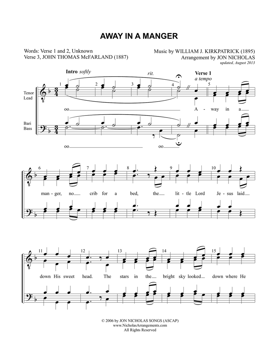 Away In A Manger (Cradle Song) TTBB scores gallery preview page 1