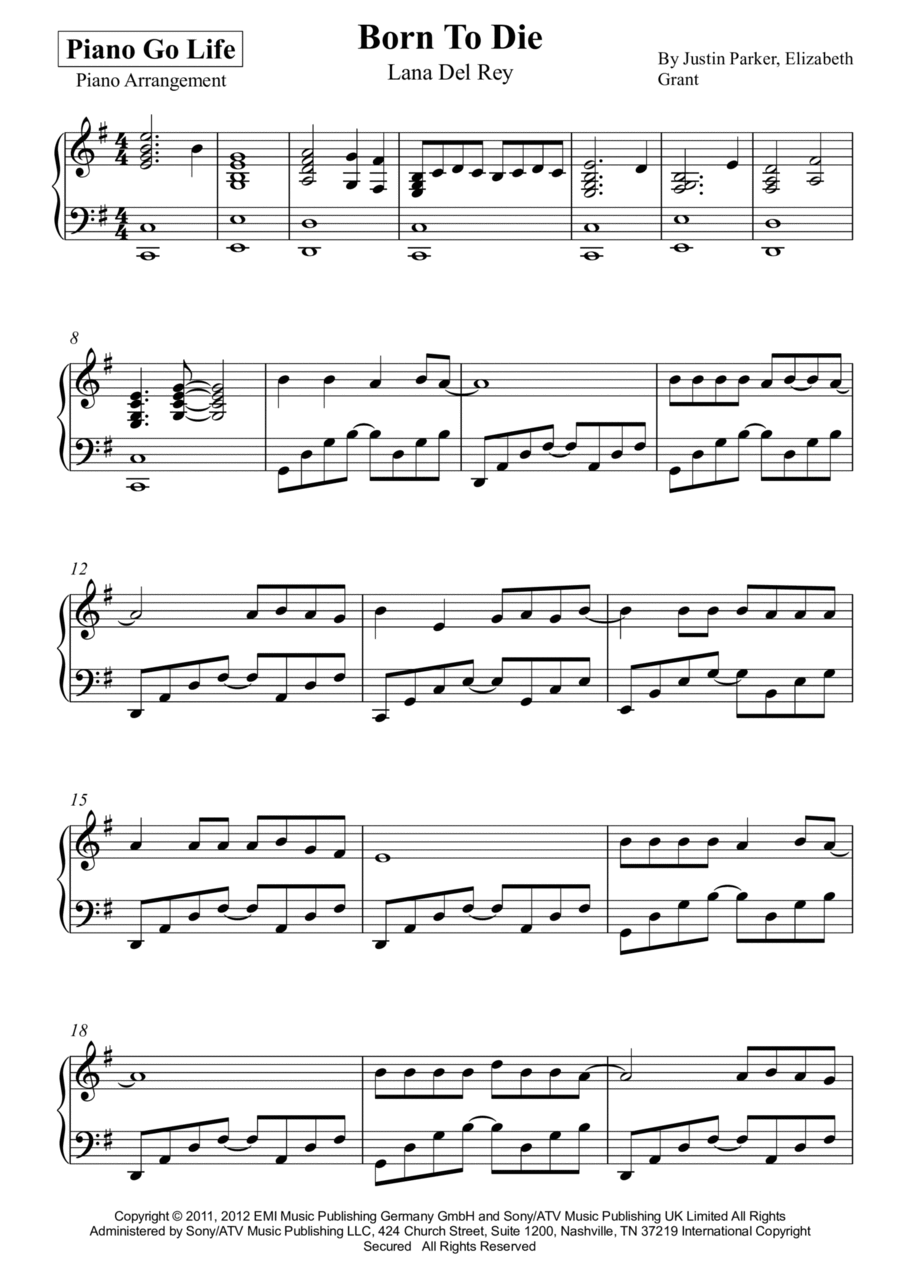 Born To Die Piano Solo scores gallery preview page 1