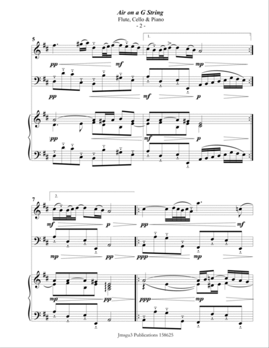 Bach: Air on a G String for Flute, Cello & Piano Flute scores gallery preview page 2