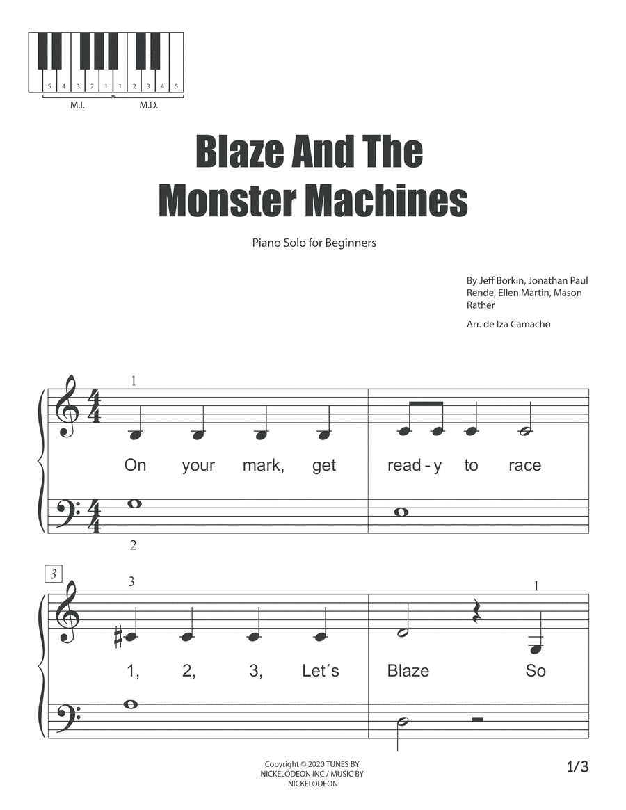 Blaze And The Monster Machines - Main Title Theme Easy Piano scores gallery preview page 1