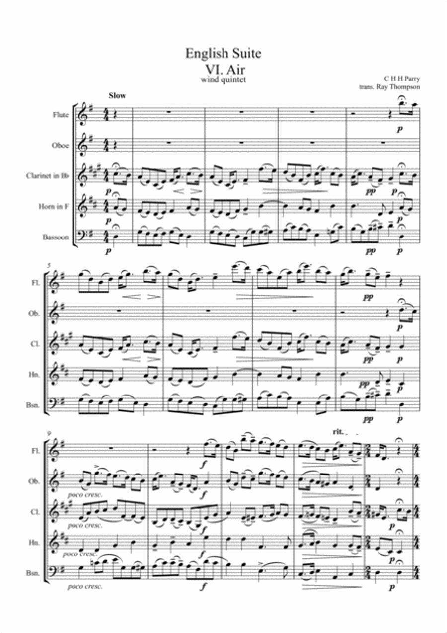 Parry: An English Suite VI Air - wind quintet Woodwind Quintet scores gallery preview page 1