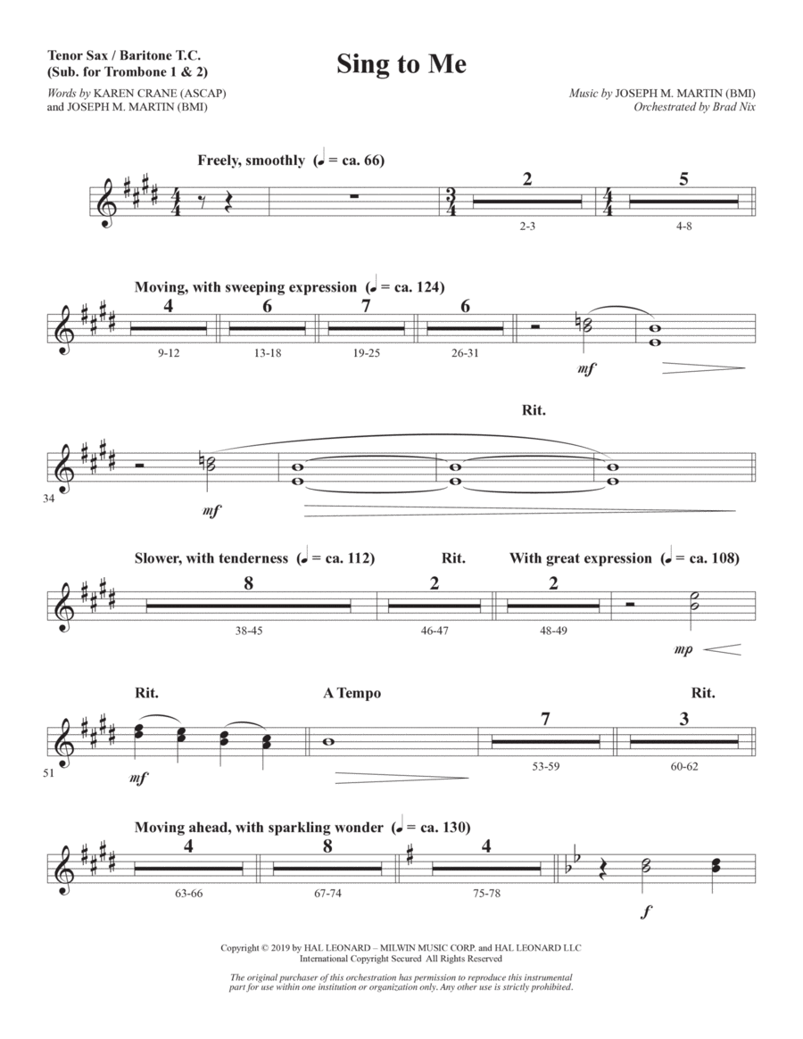 Sing to Me - Tenor Sax/BariTC (sub Tbn 1-2) Choir scores gallery preview page 1