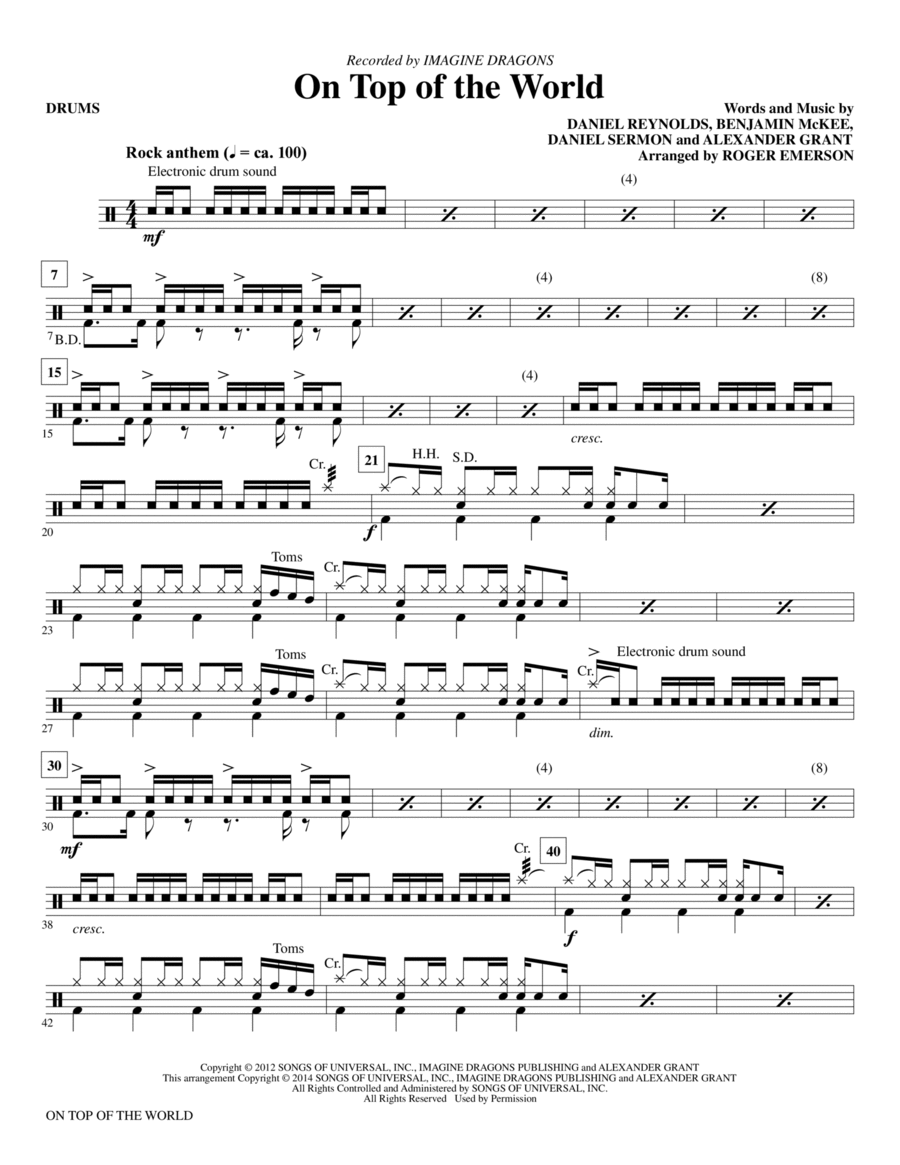 On Top of the World - Drums Choir scores gallery preview page 1