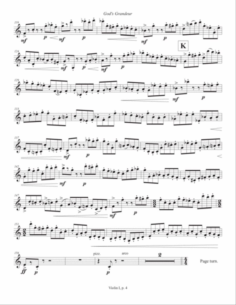 God's Grandeur (2012, rev. 2019) violin 1 part Small Ensemble scores gallery preview page 4