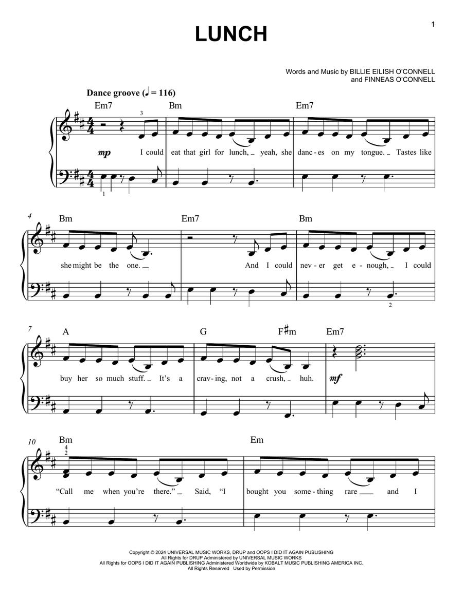 LUNCH Easy Piano scores gallery preview page 1