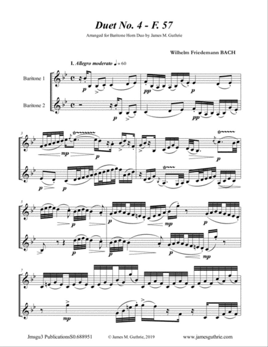 WF Bach: Duet No. 4 for Baritone Horn Duo Brass Duet scores gallery preview page 1