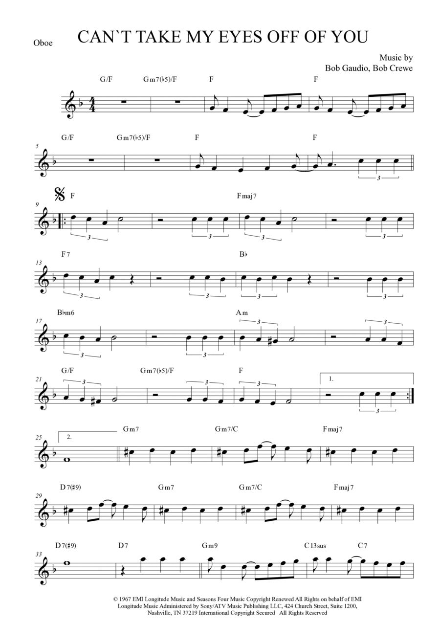 Can't Take My Eyes Off Of You Oboe Solo scores gallery preview page 1