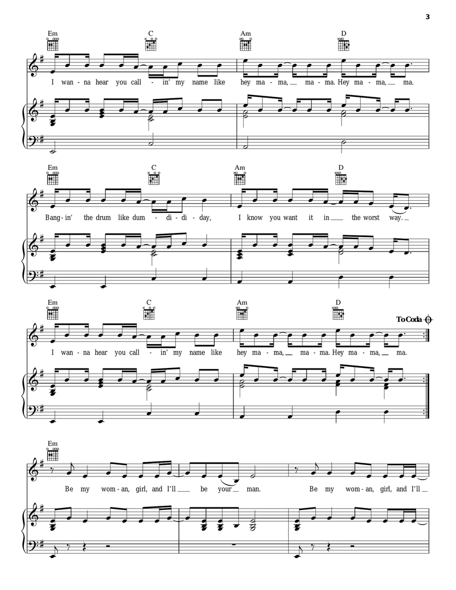 Hey Mama Hey Mama Piano, Vocal, Guitar scores gallery preview page 3