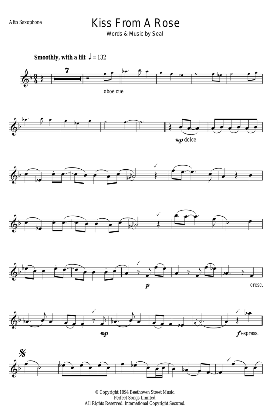 Kiss From A Rose Kiss From A Rose Alto Saxophone scores gallery preview page 1
