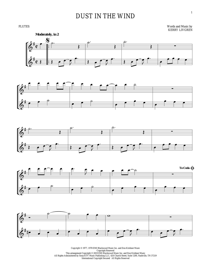 Dust In The Wind Flute Duet scores gallery preview page 1