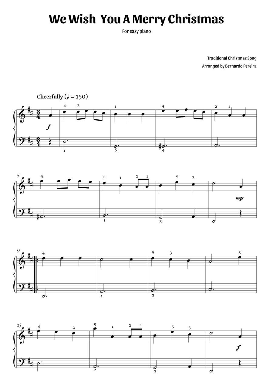 We Wish You A Merry Christmas (easy piano – D major) Easy Piano scores gallery preview page 1