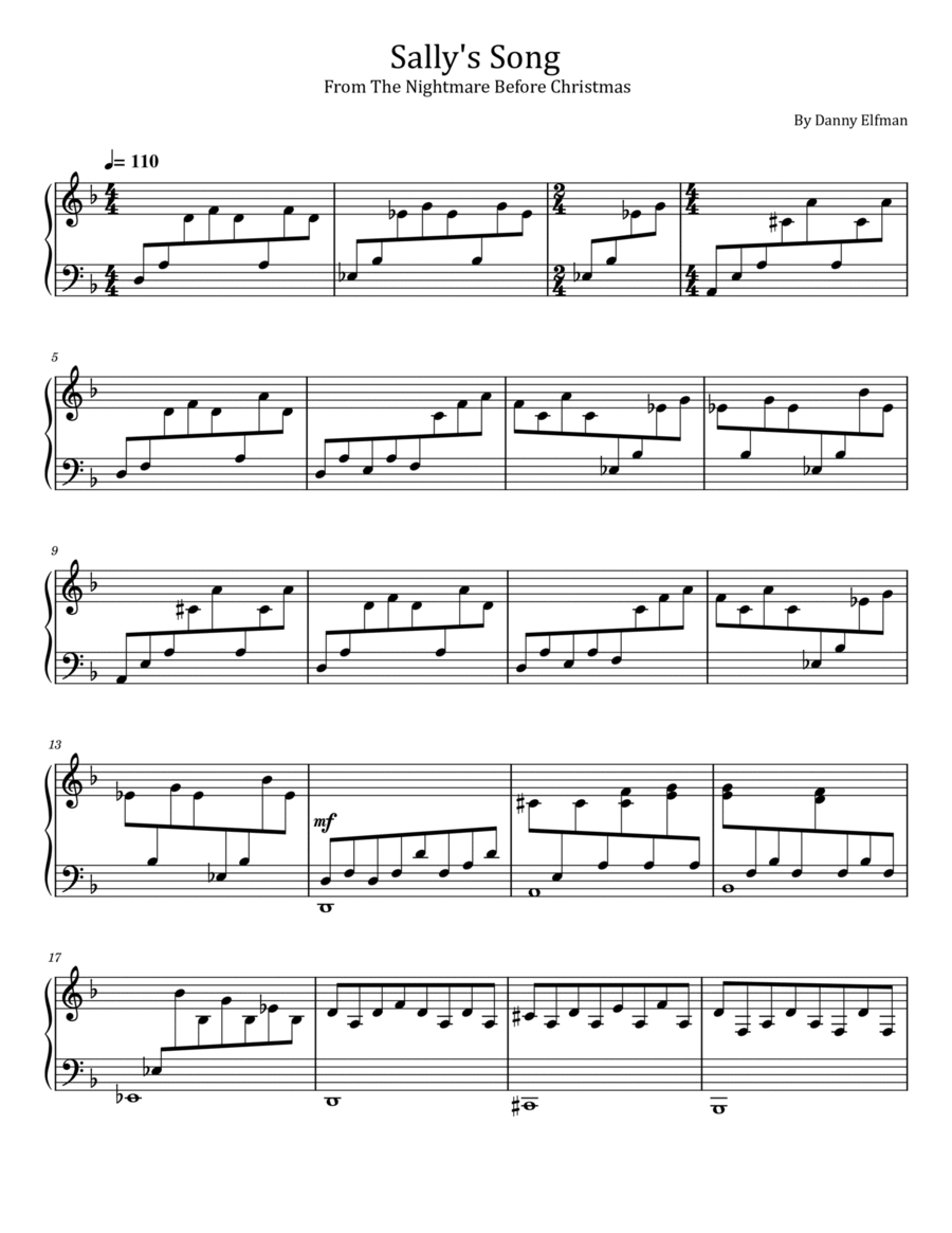 Sally's Song Piano Solo scores gallery preview page 1