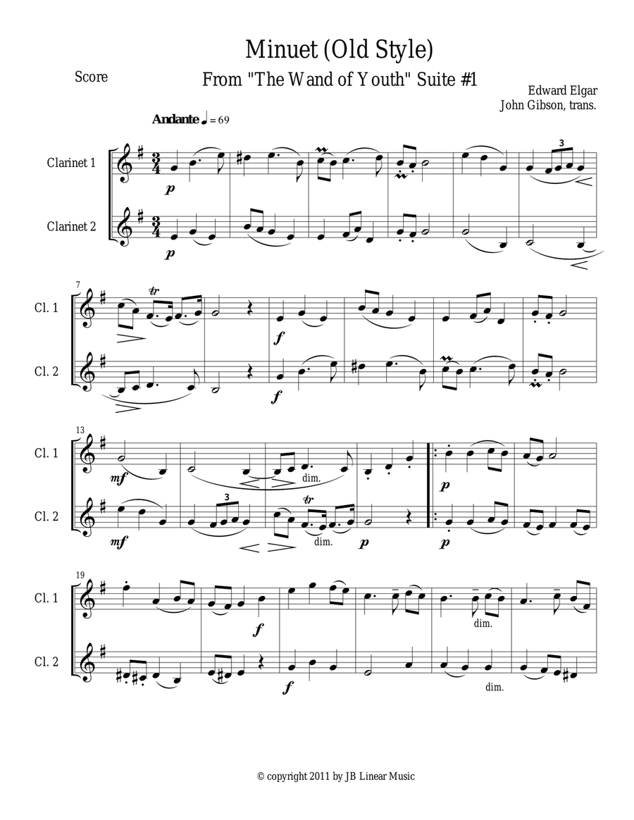 Minuet (Old Style) by Elgar for woodwind duets Woodwind Duet scores gallery preview page 3