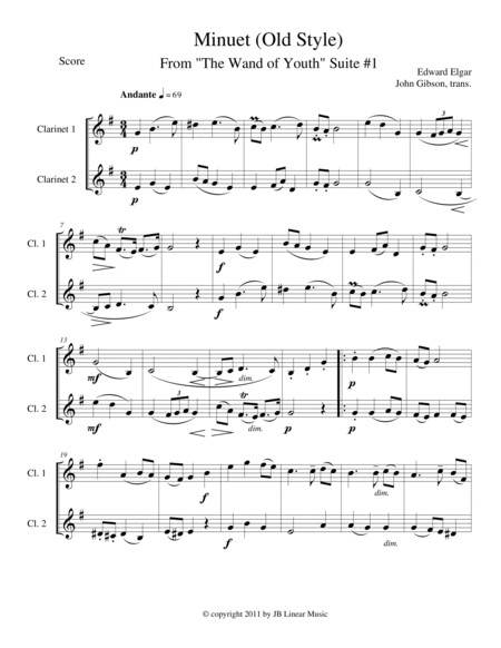 Minuet (Old Style) by Elgar for woodwind duets