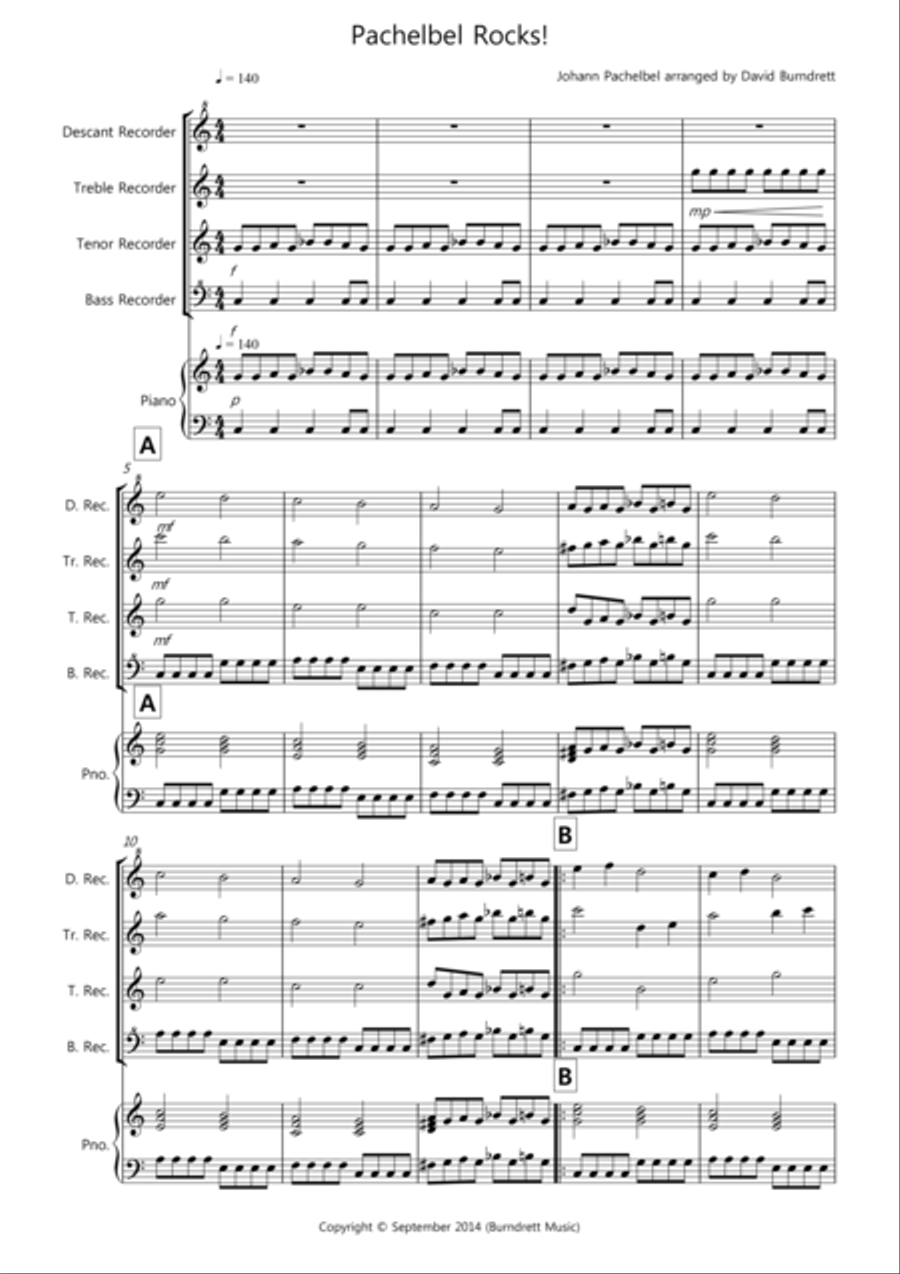 Pachelbel Rocks! for Recorder Quartet Recorder scores gallery preview page 1
