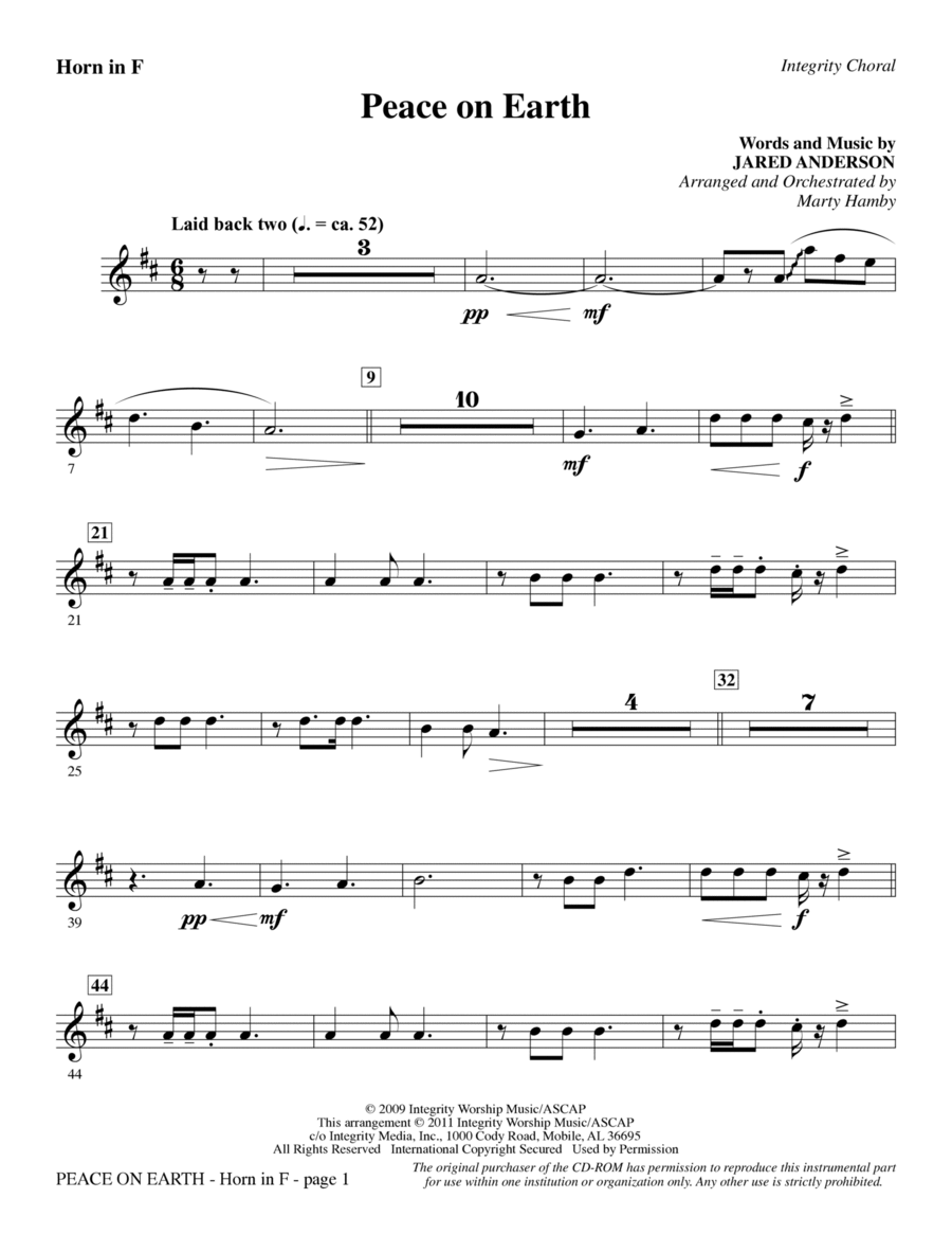 Peace On Earth - F Horn Choir scores gallery preview page 1