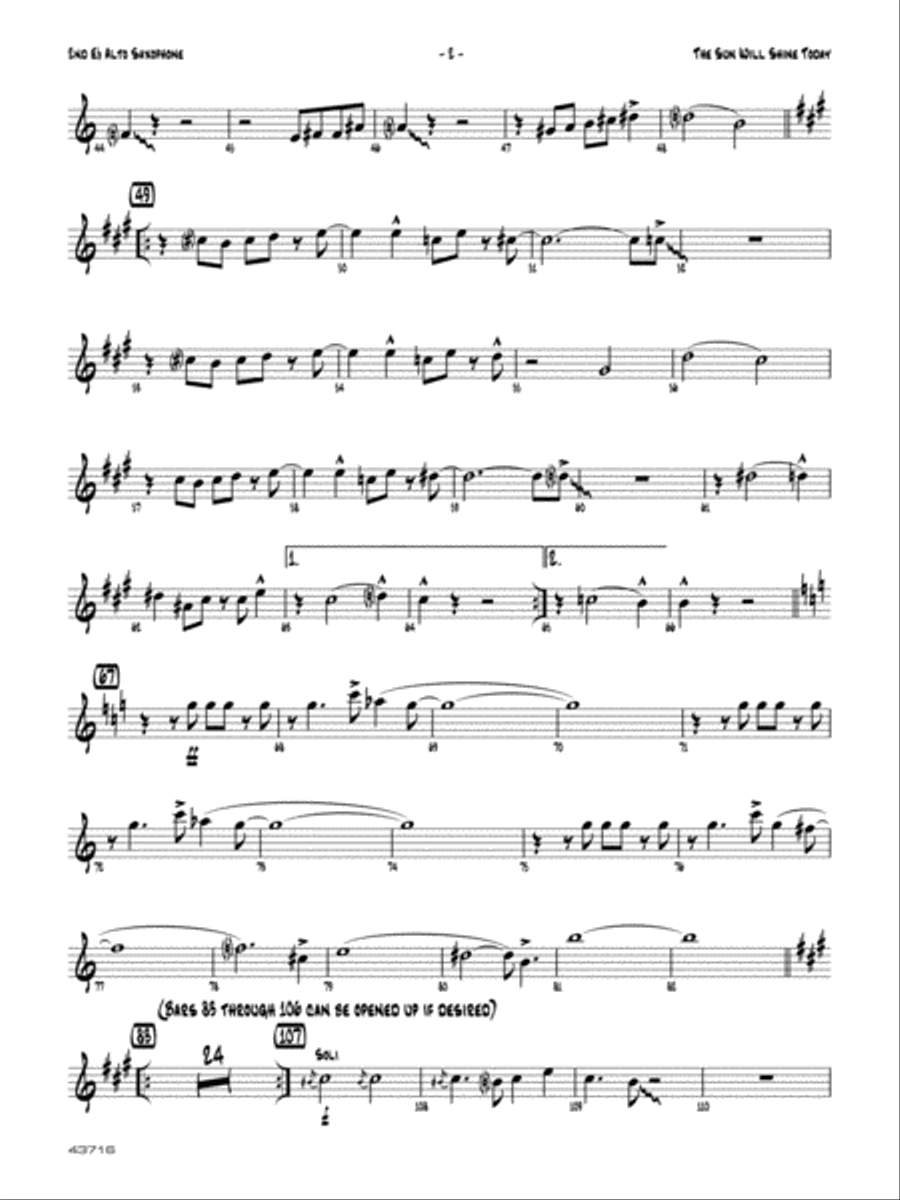 The Sun Will Shine Today: 2nd E-flat Alto Saxophone Jazz Ensemble scores gallery preview page 2