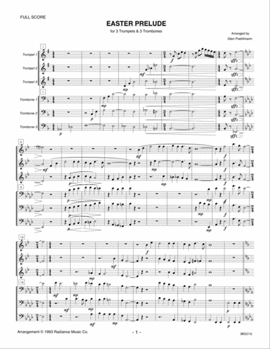 EASTER PRELUDE - Medley for 3 TRUMPETS & 3 TROMBONES (unaccompanied) Brass Duet scores gallery preview page 1