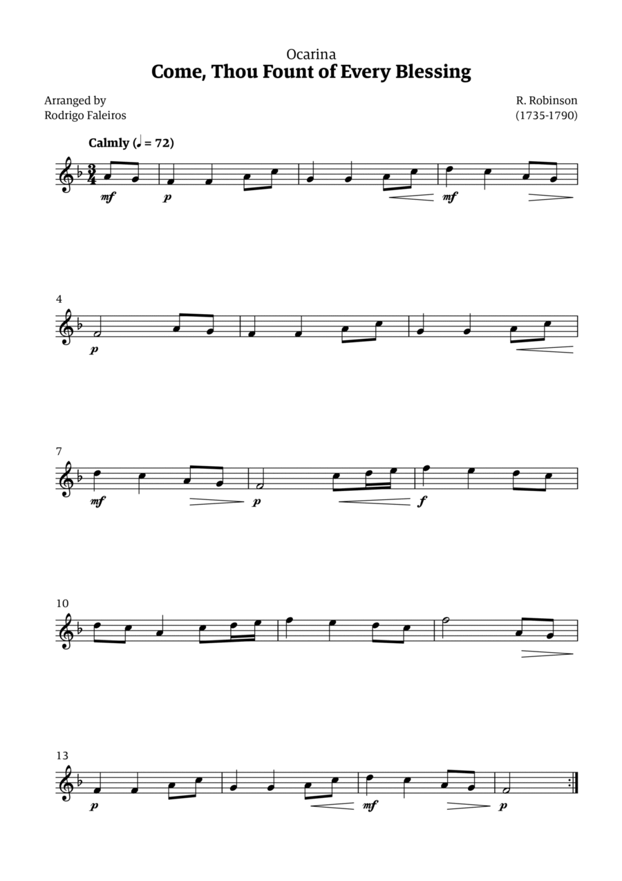 Come Thou Fount of Every Blessing ocarina scores gallery preview page 1
