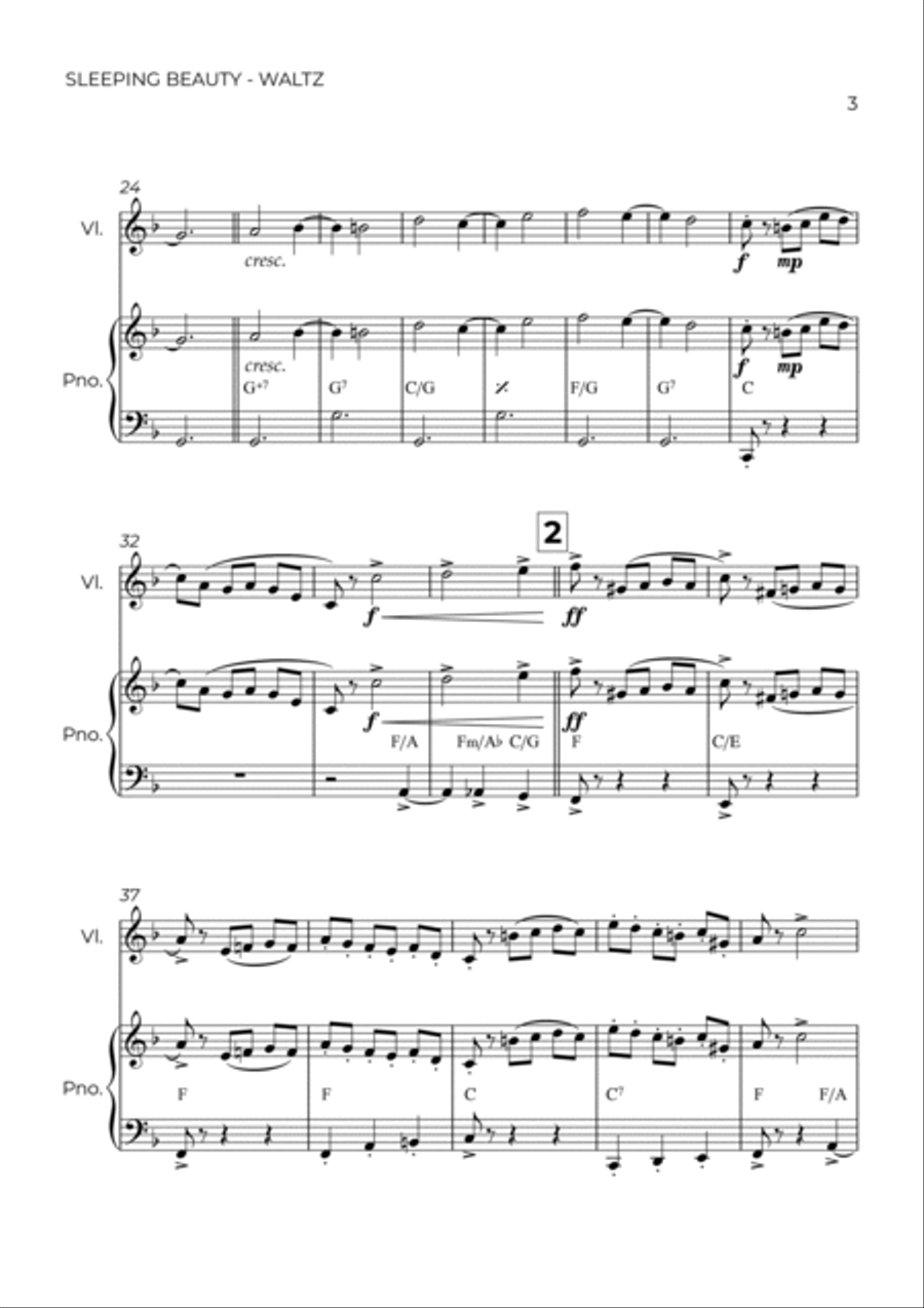 SLEEPING BEATY WALTZ - TCHAIKOVSKY – VIOLIN & PIANO Violin Solo scores gallery preview page 3