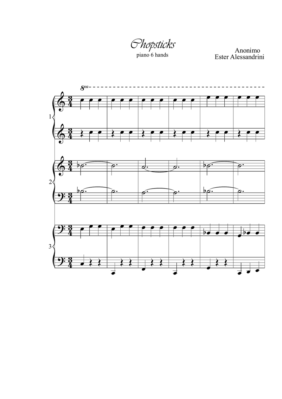 Chopsticks. Piano 6 hands Piano Method scores gallery preview page 1