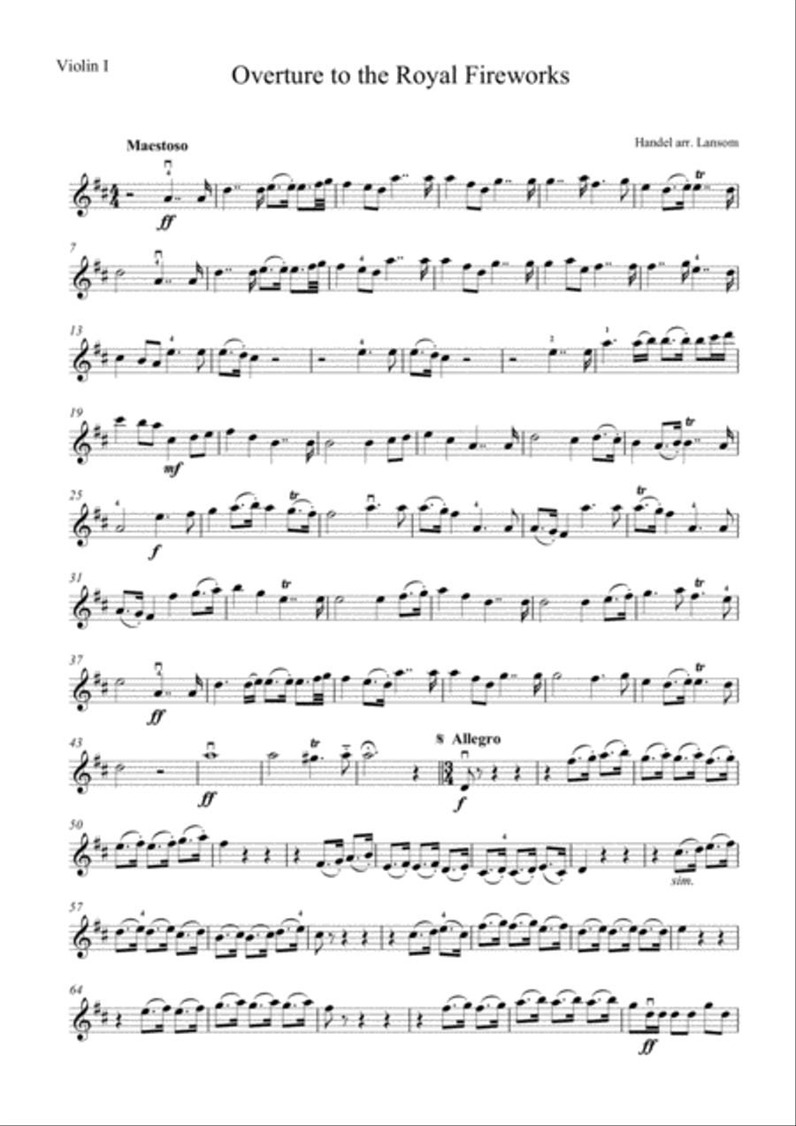 Handel Overture to the Royal Fireworks arranged for strings String Orchestra scores gallery preview page 6