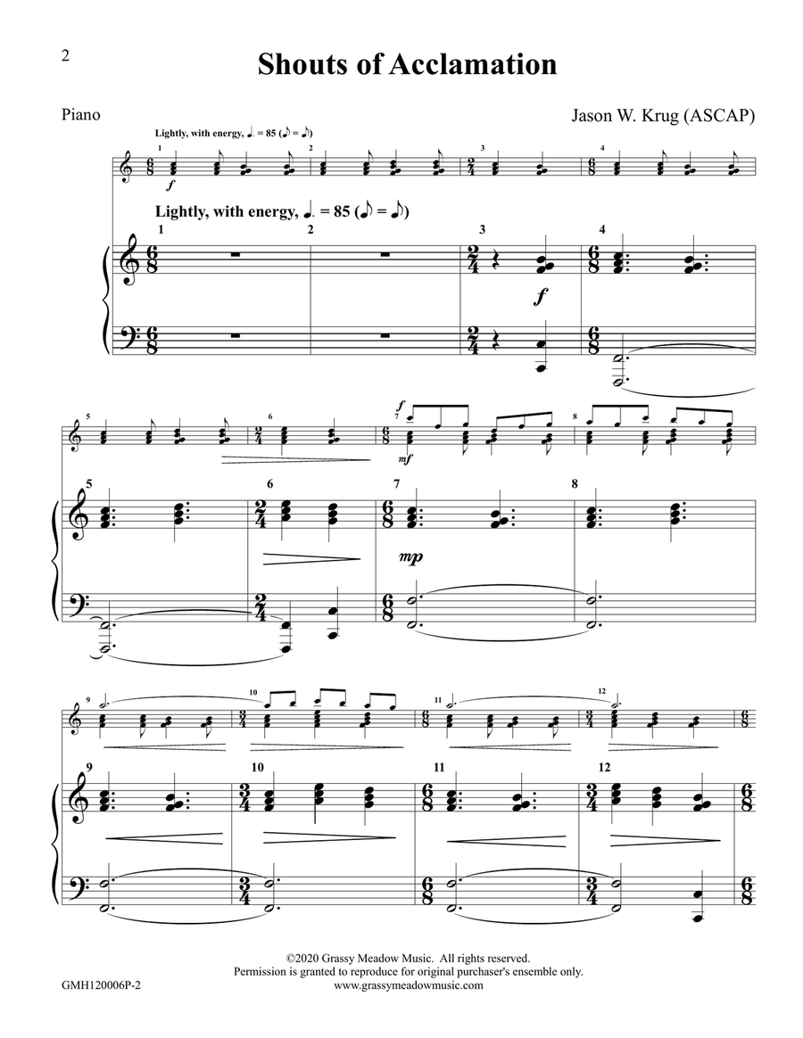 Shouts of Acclamation (piano accompaniment for 12 bell version) Handbell Choir scores gallery preview page 2
