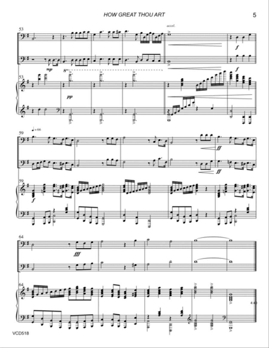 HOW GREAT THOU ART - Cello Duet with Piano Accompaniment (Grade 3-) String Duet scores gallery preview page 5