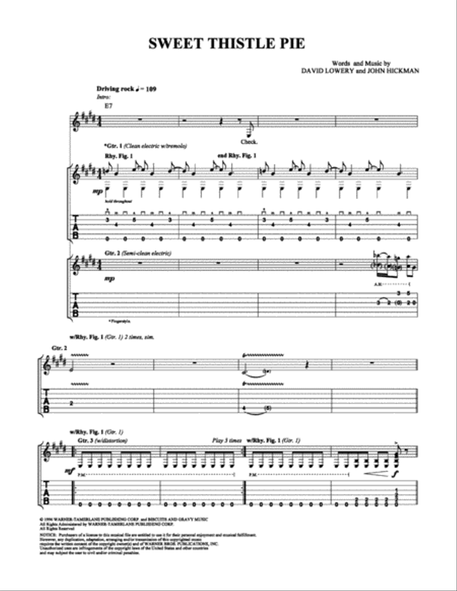 Sweet Thistle Pie Sweet Thistle Pie Electric Guitar scores gallery preview page 1