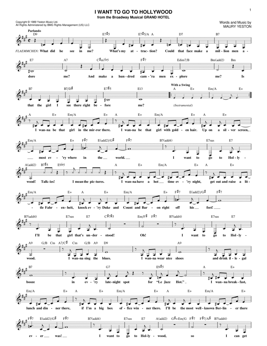 I Want To Go To Hollywood (from Grand Hotel: The Musical) Piano scores gallery preview page 1