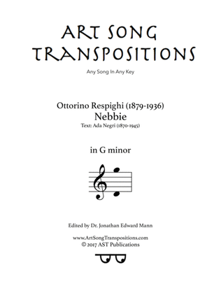 Book cover for RESPIGHI: Nebbie (transposed to G minor)