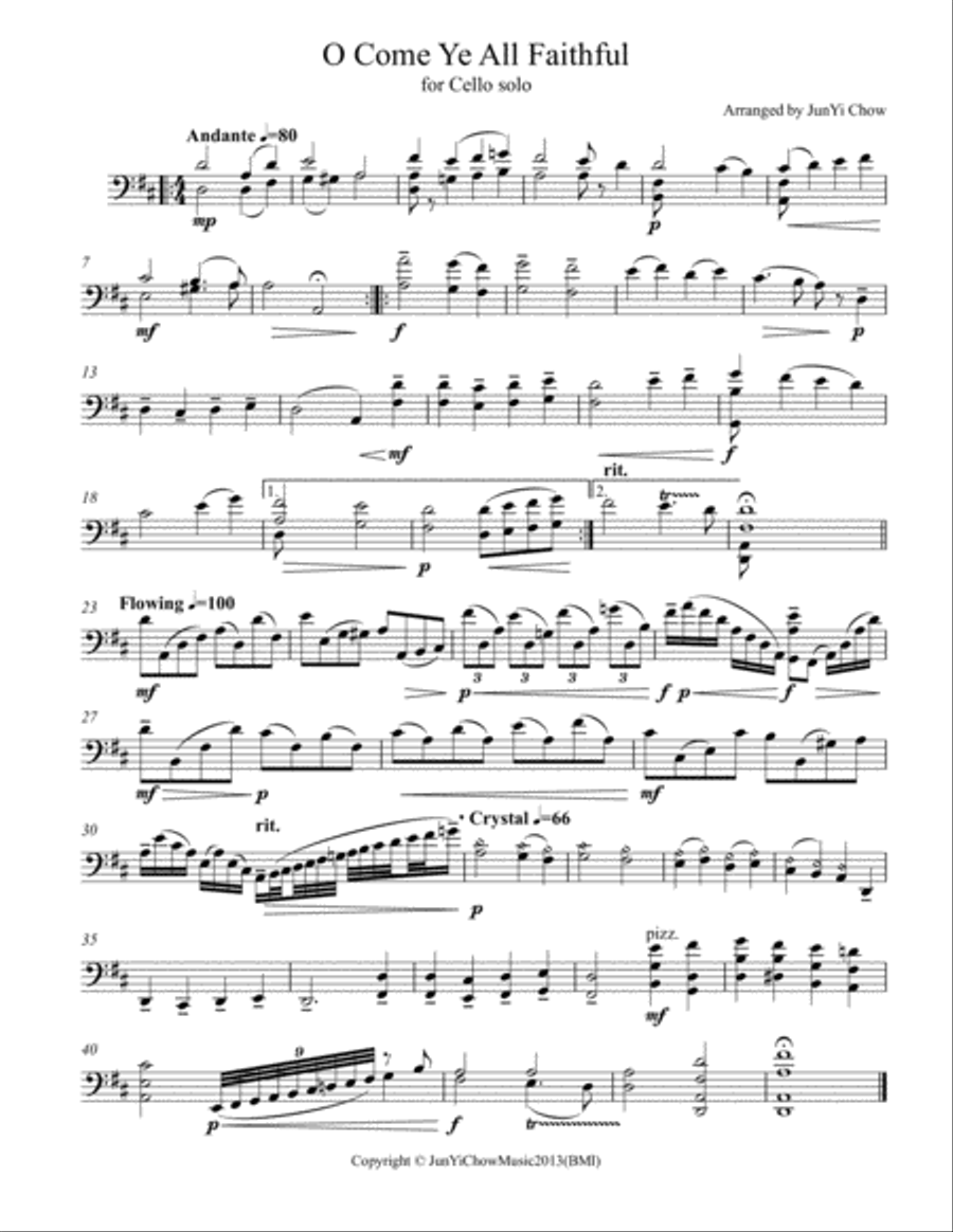 O Come All Ye Faithful O Come All Ye Faithful Cello Solo scores gallery preview page 1