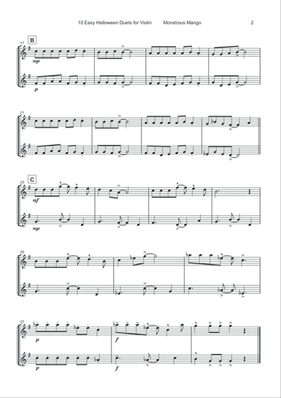 10 Easy Halloween Duets for Violin String Duet scores gallery preview page 4