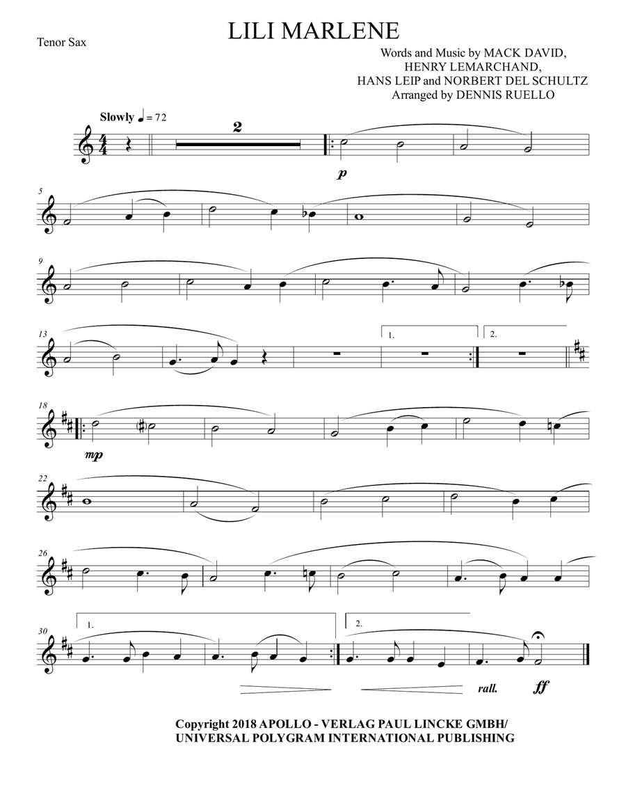 Lilli Marlene (lili Marleen) Large Ensemble scores gallery preview page 5