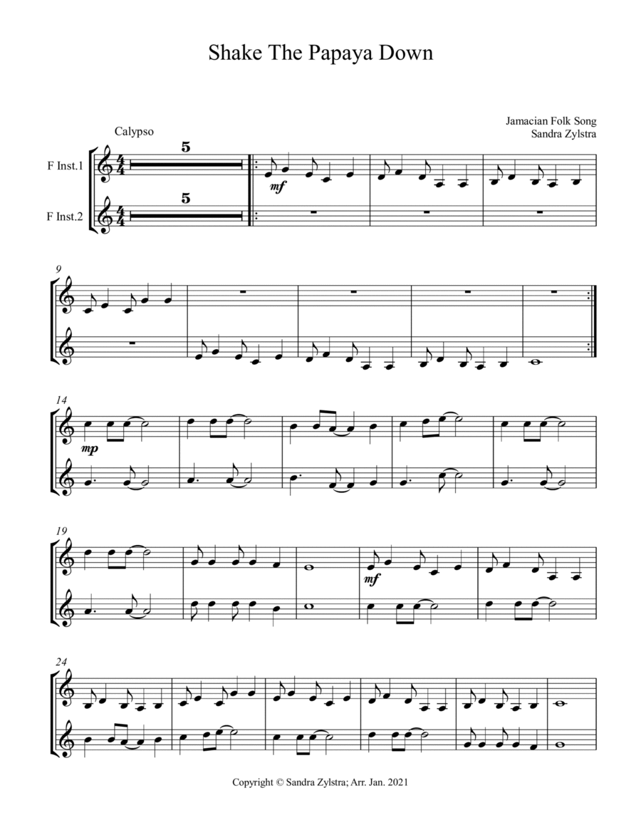 Shake The Papaya Down (F instrument duet, parts only)